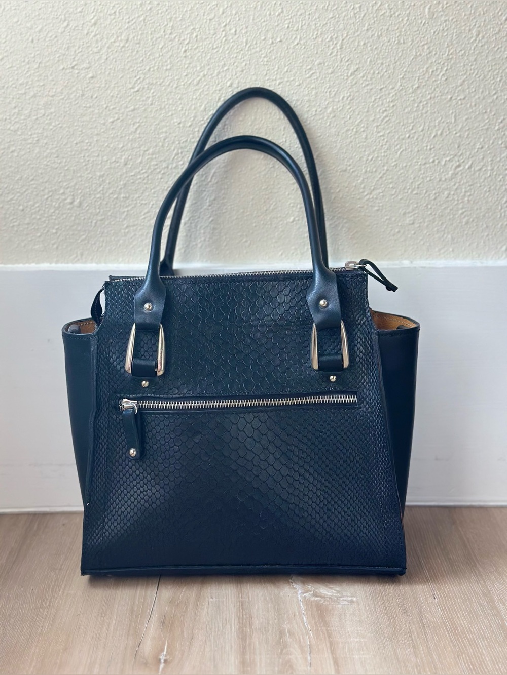 SAS Portrait Collection Black Leather Satchel Purse USA Made W/ Coach Strap